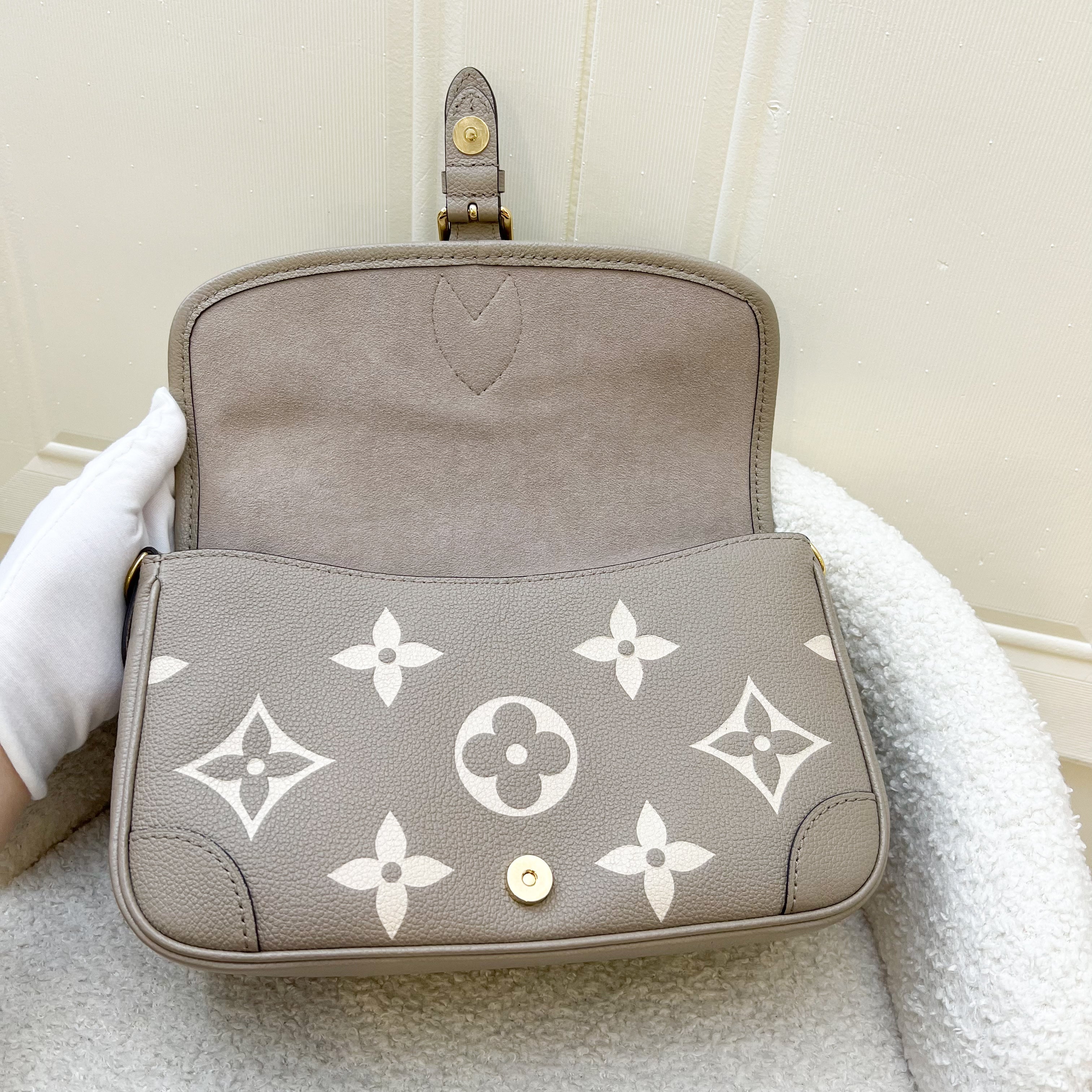 LV Diane PM in Tourterelle (Grey) / Creme Giant Monogram Empreinte Leather and GHW