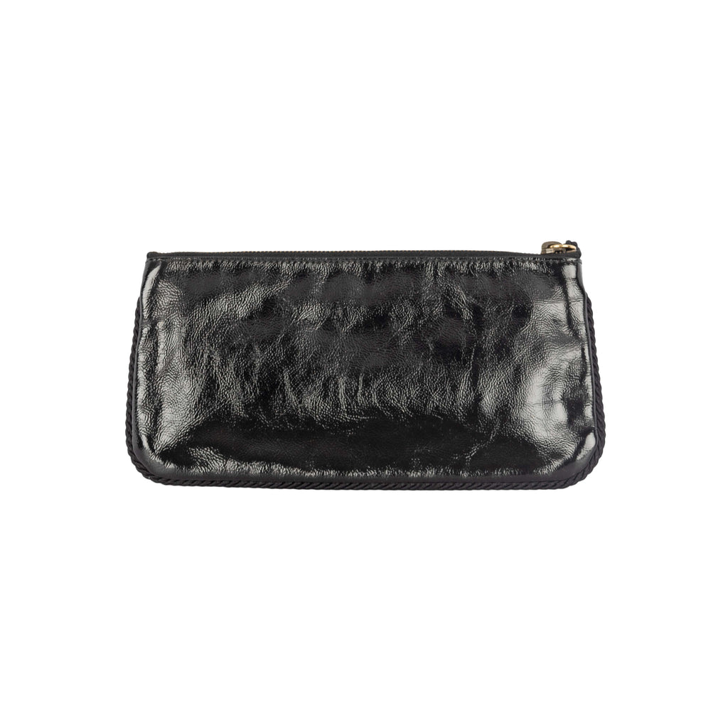 Gucci Shiny Leather Clutch with Braided Trim & Tassel - '10s