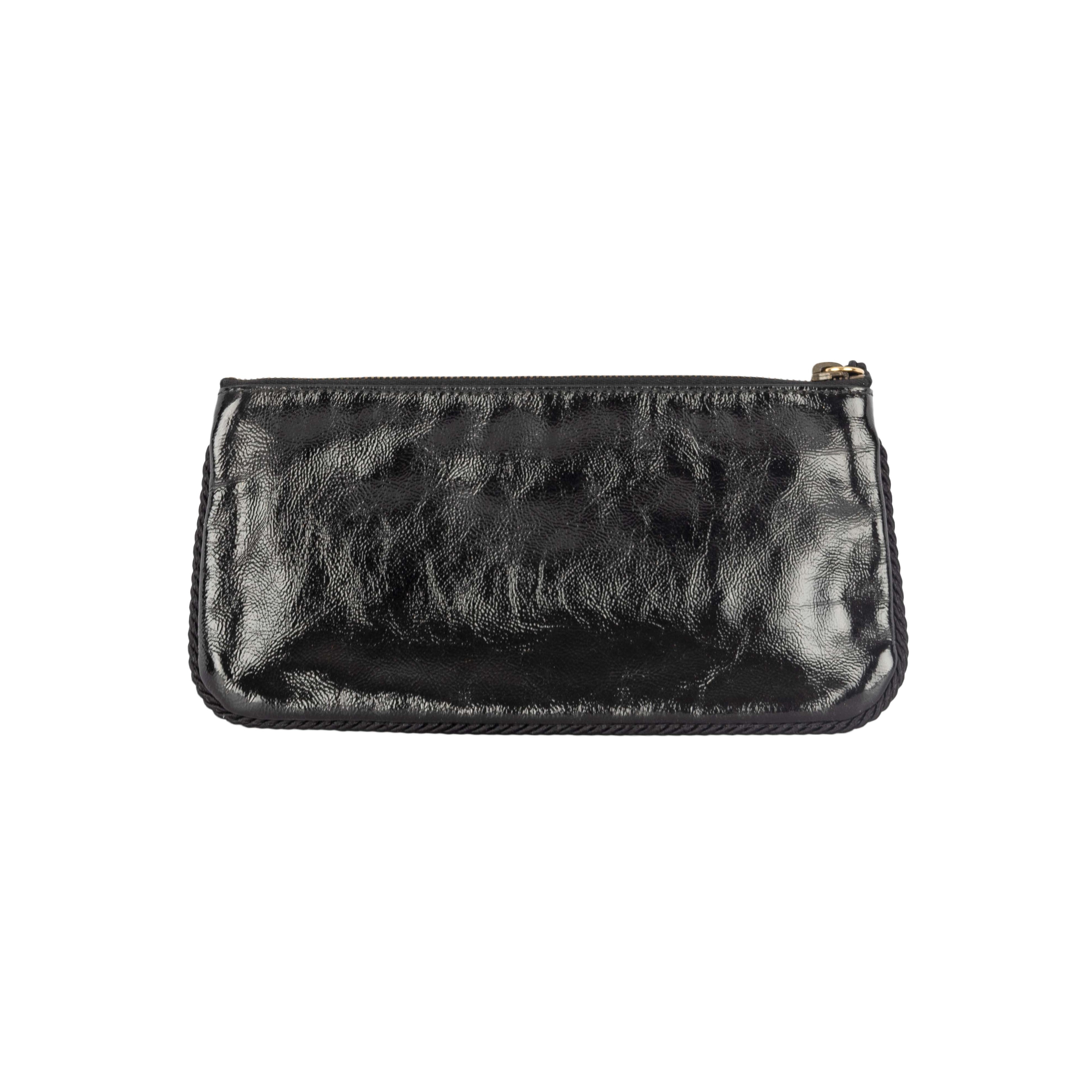 Gucci Shiny Leather Clutch with Braided Trim & Tassel - '10s