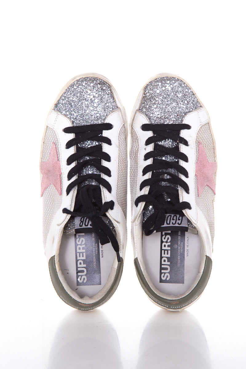 Golden Goose White & Multi Giltter Sneakers  SZ 38