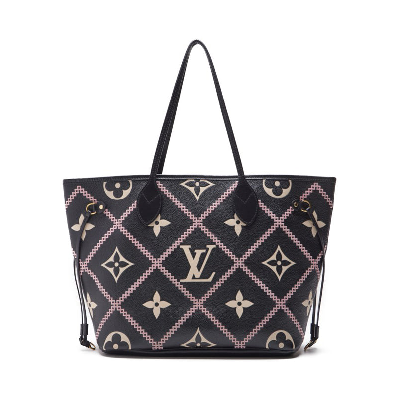 LOUIS VUITTON Monogram Amplant Neval MM Tote Bag Leather Noir  Ivory × Pink   Business Bag  Startup Back Mens Tote Bag【 Ship】