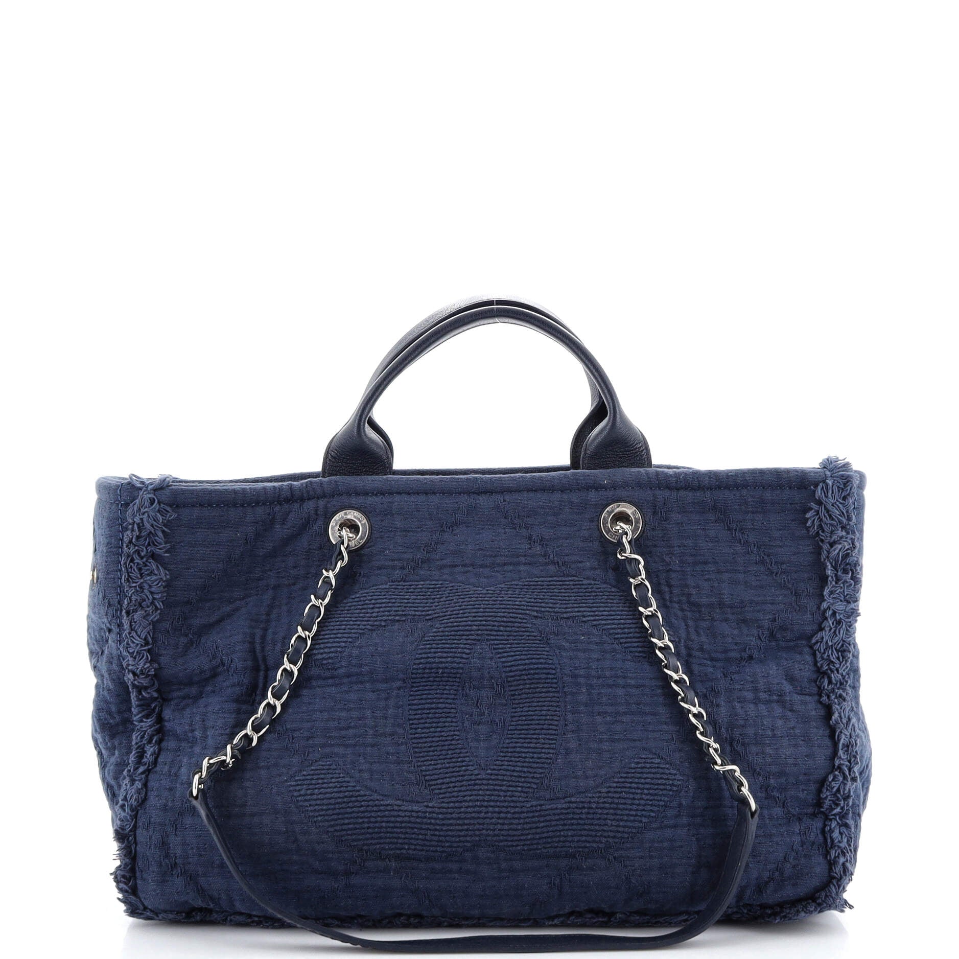 CHANEL Double Face Deauville Tote Fringe Quilted Canvas Large