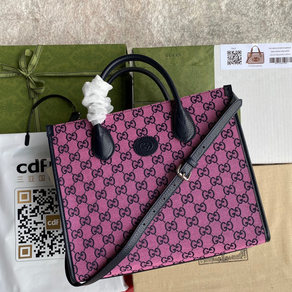 Glami Small Tote Bag With Interlocking G In Pink And Blue Glami Canvas For Women 12in/31cm Glami