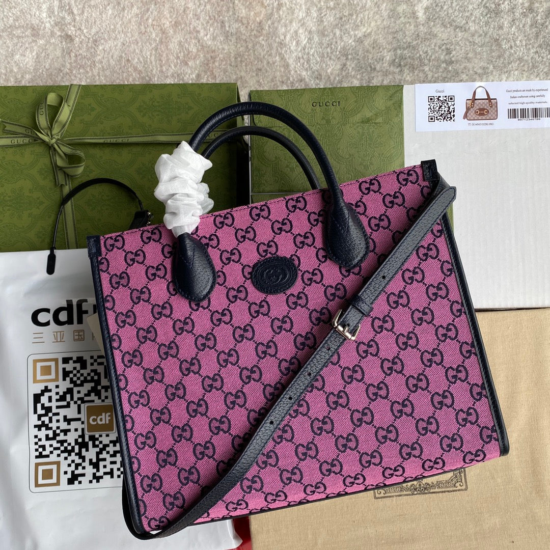 Glami Small Tote Bag With Interlocking G In Pink And Blue Glami Canvas For Women 12in/31cm Glami