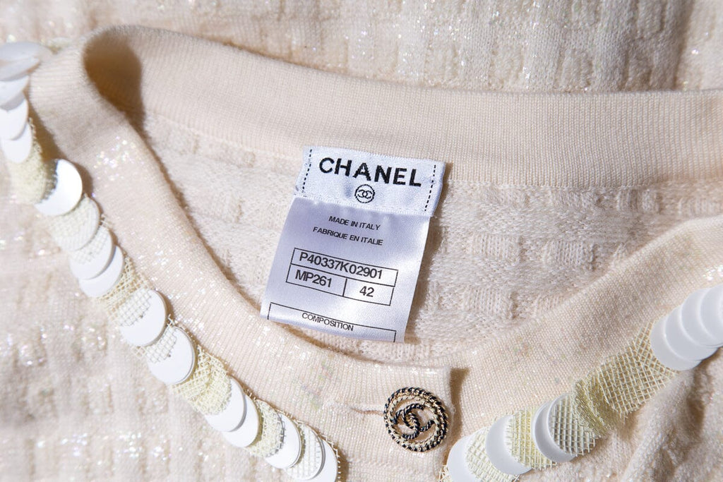 Chanel Cream Sequin Trim Cardigan SZ 42