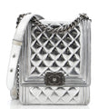 CHANEL North South Boy Flap Bag Quilted Metallic Calfskin Small