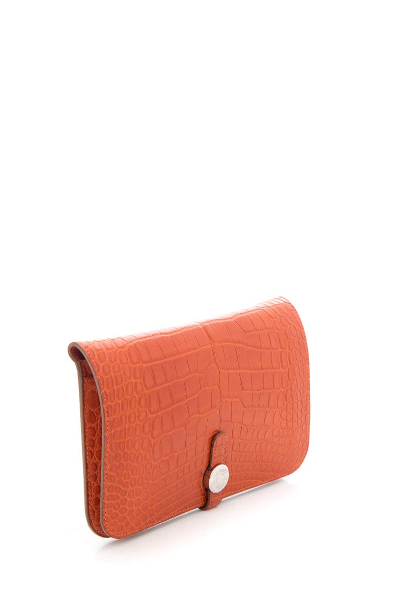 HermÃƒÆ’Ã‚Â¨s 2014 Orange Dogon Duo Alligator Wallet/ Clutch