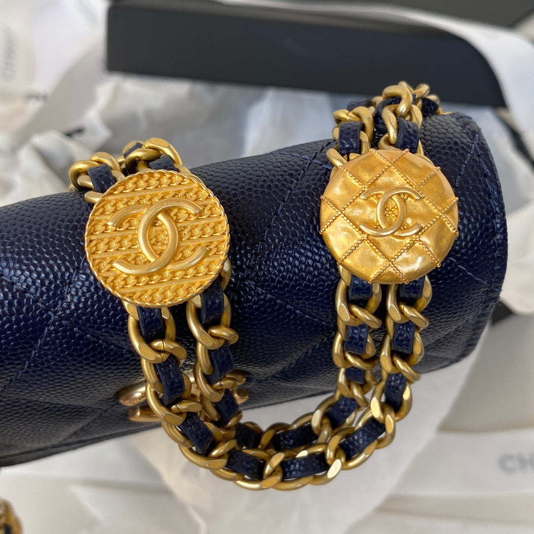 CHL Clutch With Chain Gold Hardware Grained Shinny Navy Blue For Women, Women’s Handbags, Shoulder Bags 4.7in/12cm AP2857