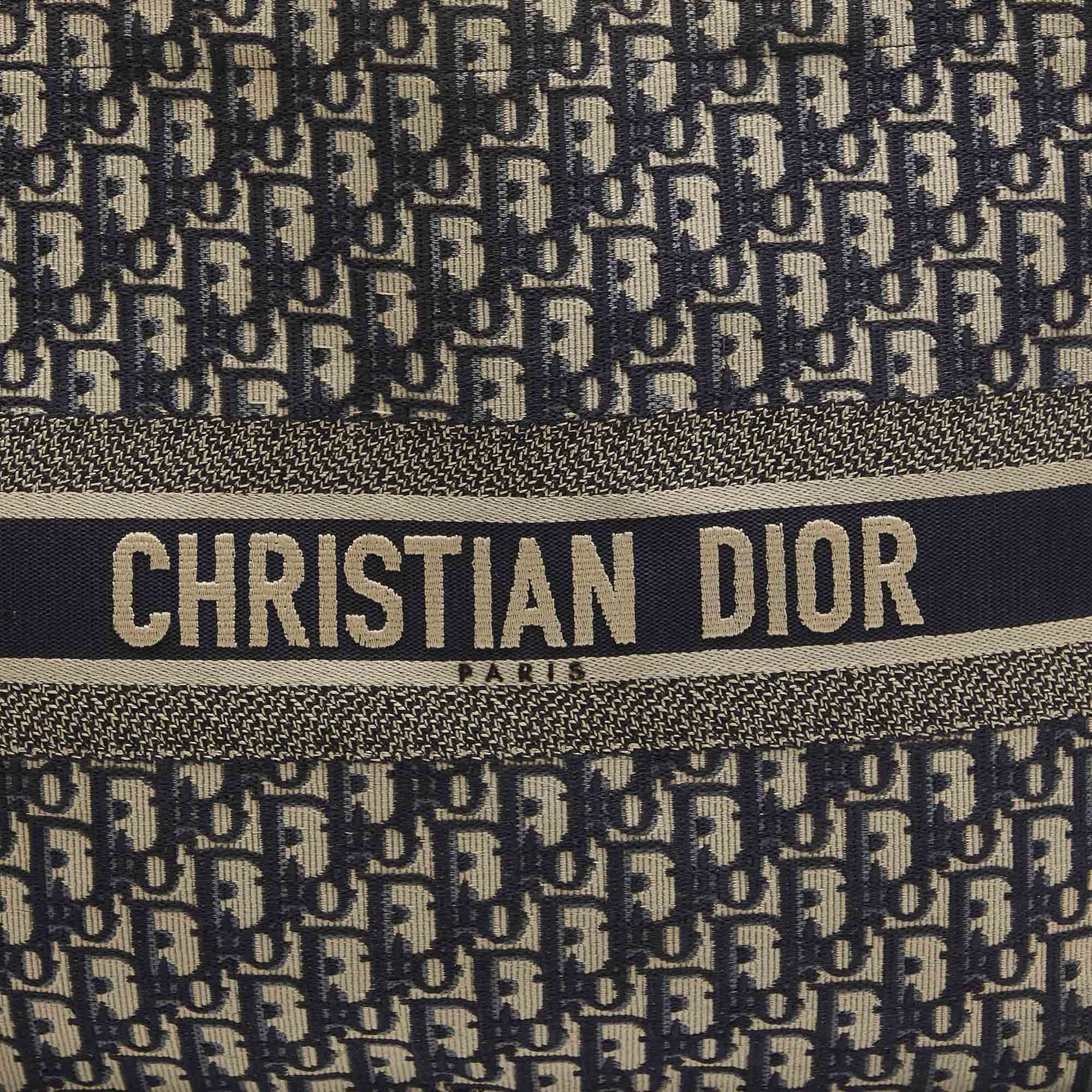 Dior Navy Oblique Embroidered Canvas Large Book Tote