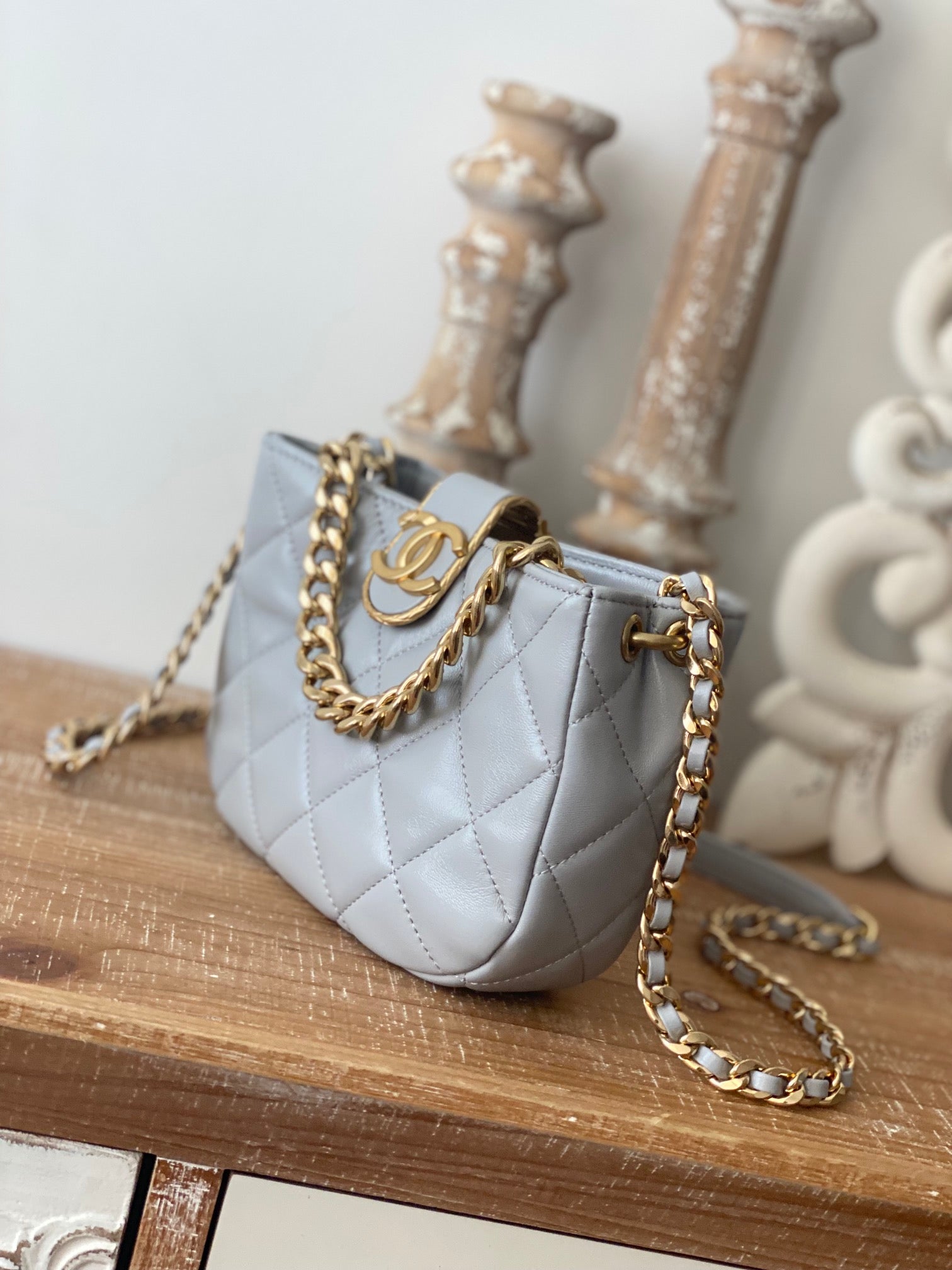 CHLSmall Hobo Bag Gold Hardware Grey For Women Handbags, Shoulder Bags 7.5in/19cm