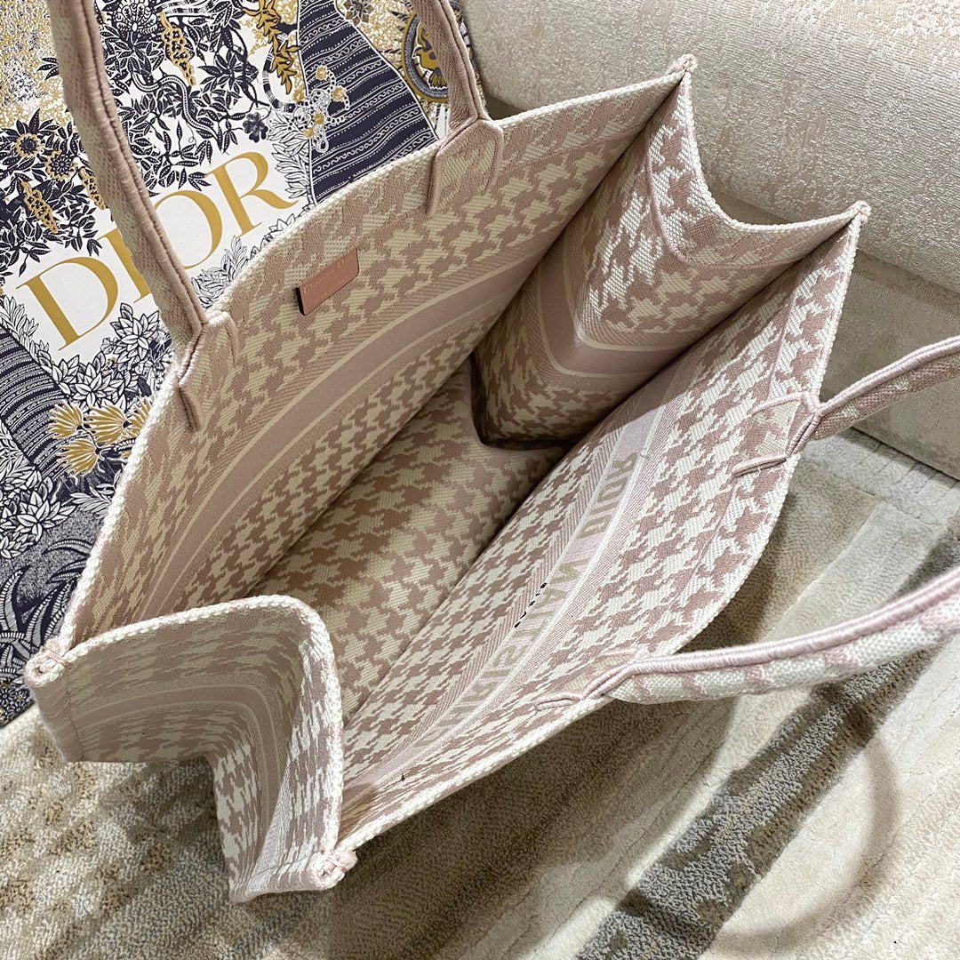 GLAMI Large Book Tote Pale Pink Houndstooth Embroidery, Pink, For Women WomenÃ¢â‚¬â„¢s Handbags, Shoulder Bags, 42cm CD