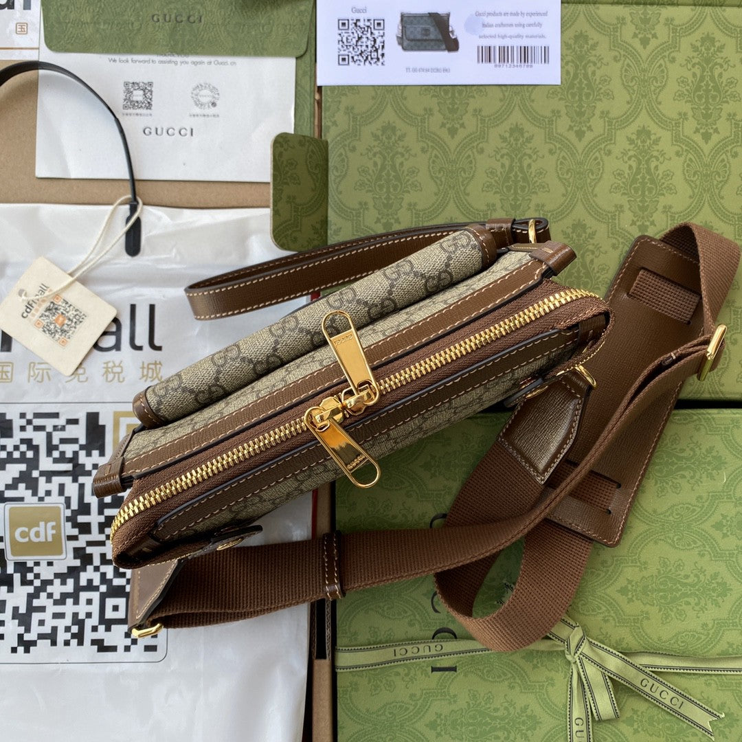 Glami Messenger Bag With Interlocking G Beige/Ebony Glami Supreme Canvas For Men 8.3in/21cm Glami