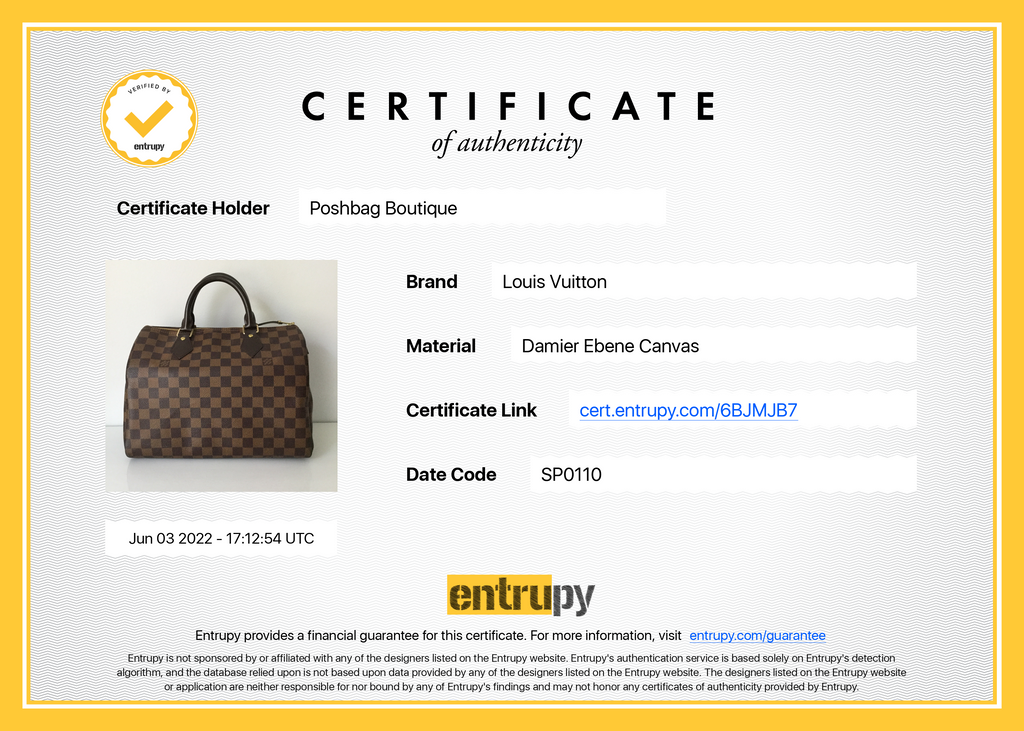 Louis Vuitto Speedy 30 Damier Ebene Canvas Bag