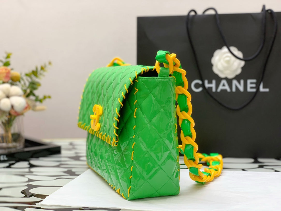 CHLVinyl Classic Green and Yellow Shoulder bag For Women 29cm/11.5in