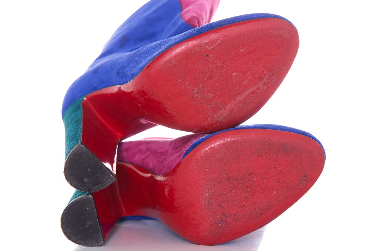 Christian Louboutin Multicolor Colorblock Suede Booties SZ 35.5