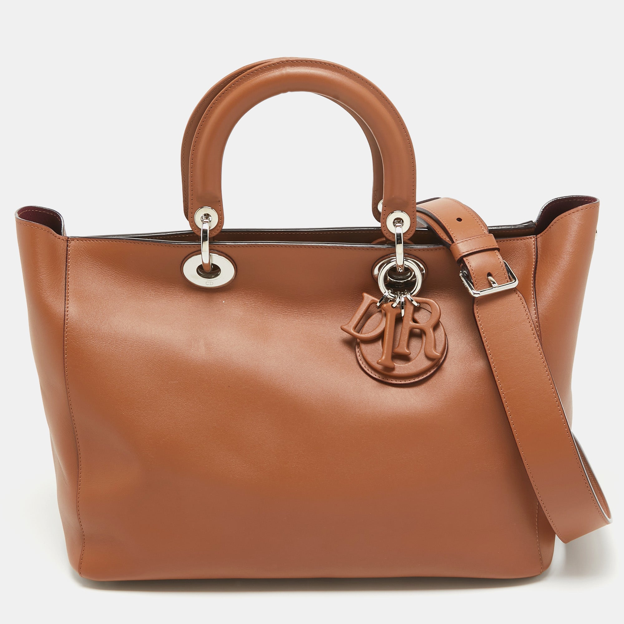 Dior Brown Leather Diorissimo Zip Shopper Tote..