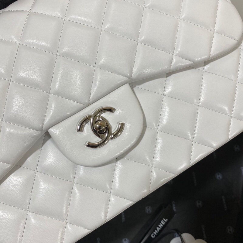 CHLLarge Classic Handbag Silver Hardware White For Women, Women’s Handbags, Shoulder Bags 11.8in/30cm