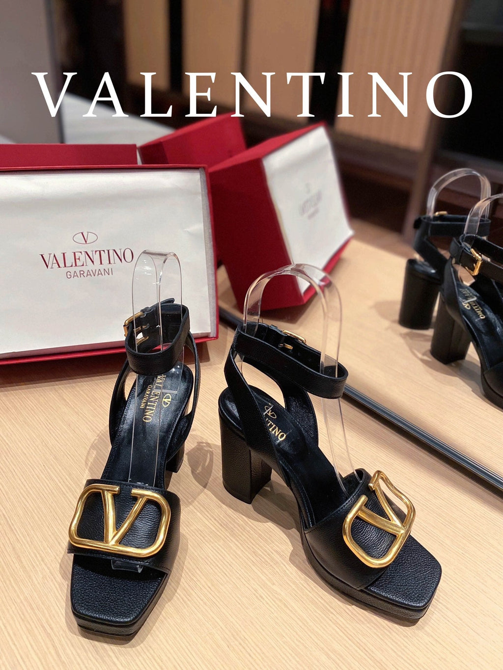 Valentino Garavani Strap Heeled Sandals With V Logo Signature EmbellisGLAMIent Black For Women