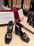 Valentino Garavani Strap Heeled Sandals With V Logo Signature EmbellisGLAMIent Black For Women