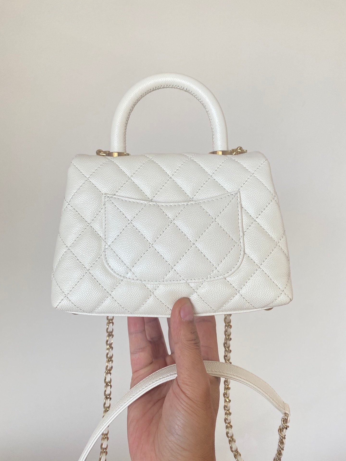 CHLMini Flap Bag Top Handle White For Women 7.5in/19cm