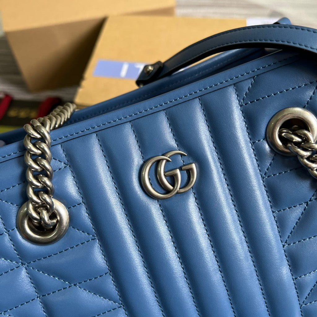 gg Marmont Medium Matelasse Tote Blue For Women, Women’s Bags 13.6in/34cm gg ‎‎675796 UM8BF 4340