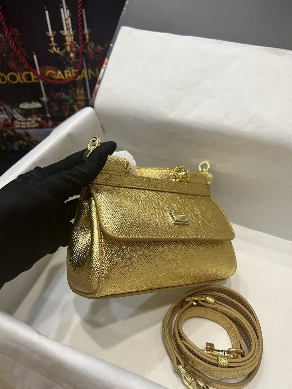 GLAMI Small Sicily Bag In Dauphine Gold For Women 7.5in/19cm GLAMIÃ‚Â 