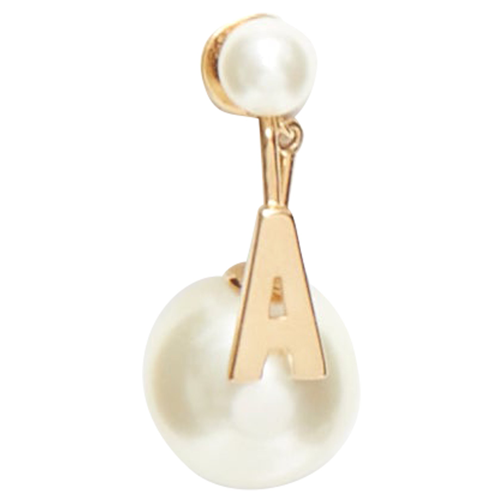 Dior Tribales Gold Metal Letter A Faux Pearl Dangling Pin Earring