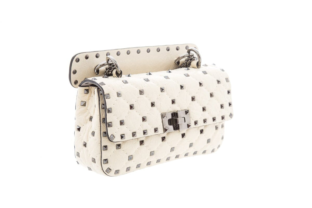 Valentino Ivory Rockstud Flap Quilted Leather Handbag