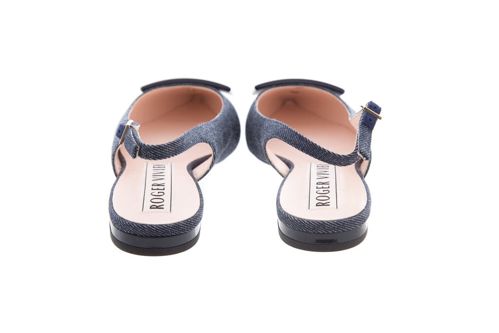 Roger Vivier Gommettine Denim Sling-back Flats SZ 38.5