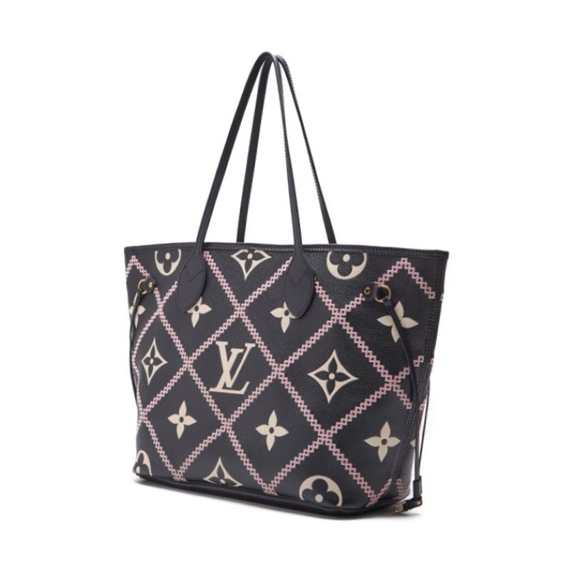 LOUIS VUITTON Monogram Amplant Neval MM Tote Bag Leather Noir  Ivory × Pink   Business Bag  Startup Back Mens Tote Bag【 Ship】