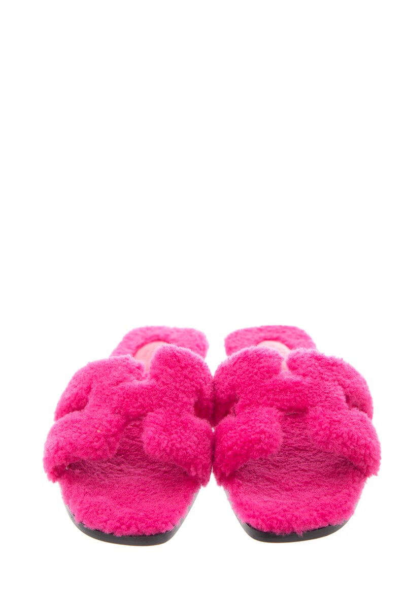 HermÃƒÆ’Ã‚Â¨s Oran Teddy Shearling Fun Pink Slides SZ 39.5