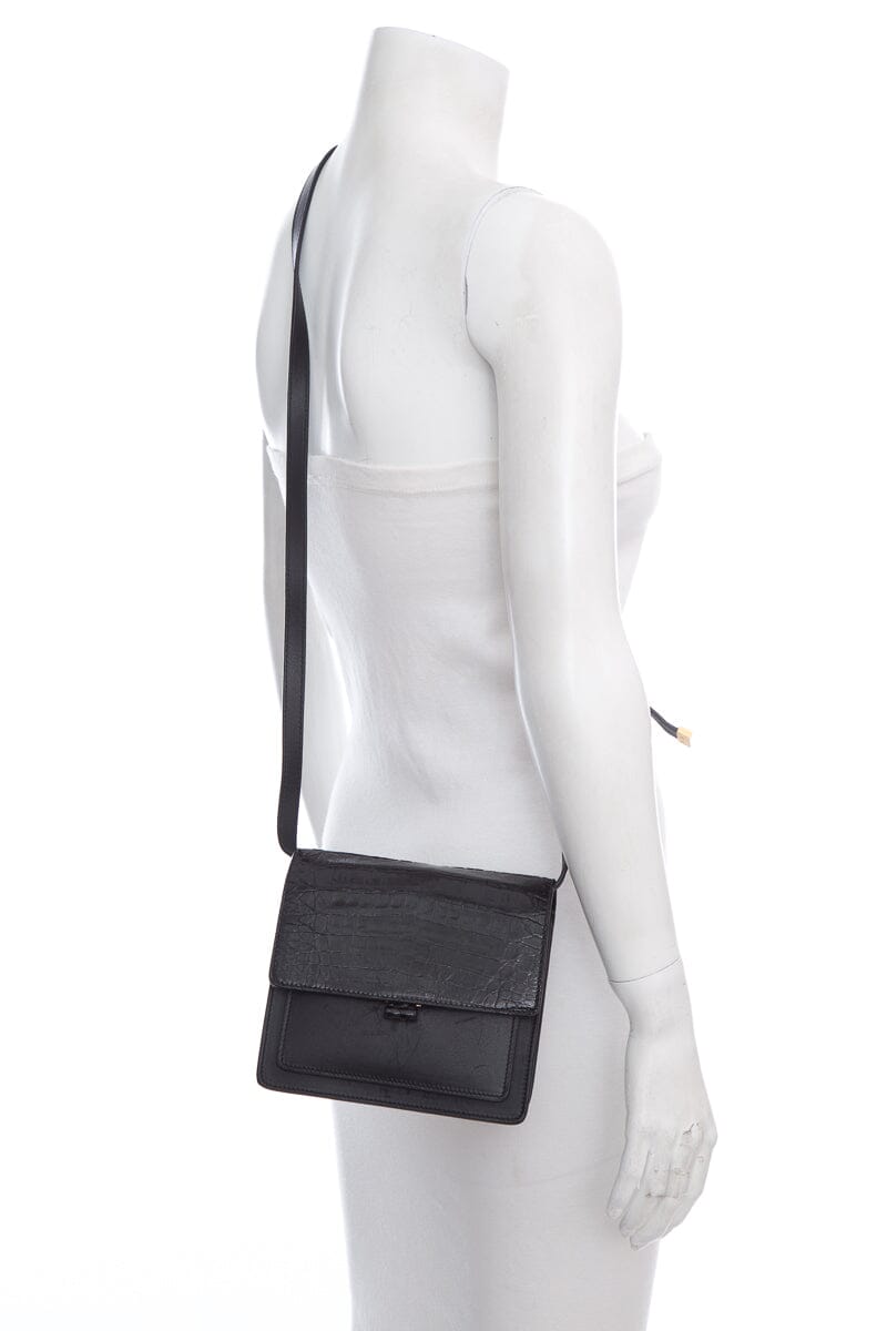 Nancy Gonzalez Black Croc & Leather Handbag