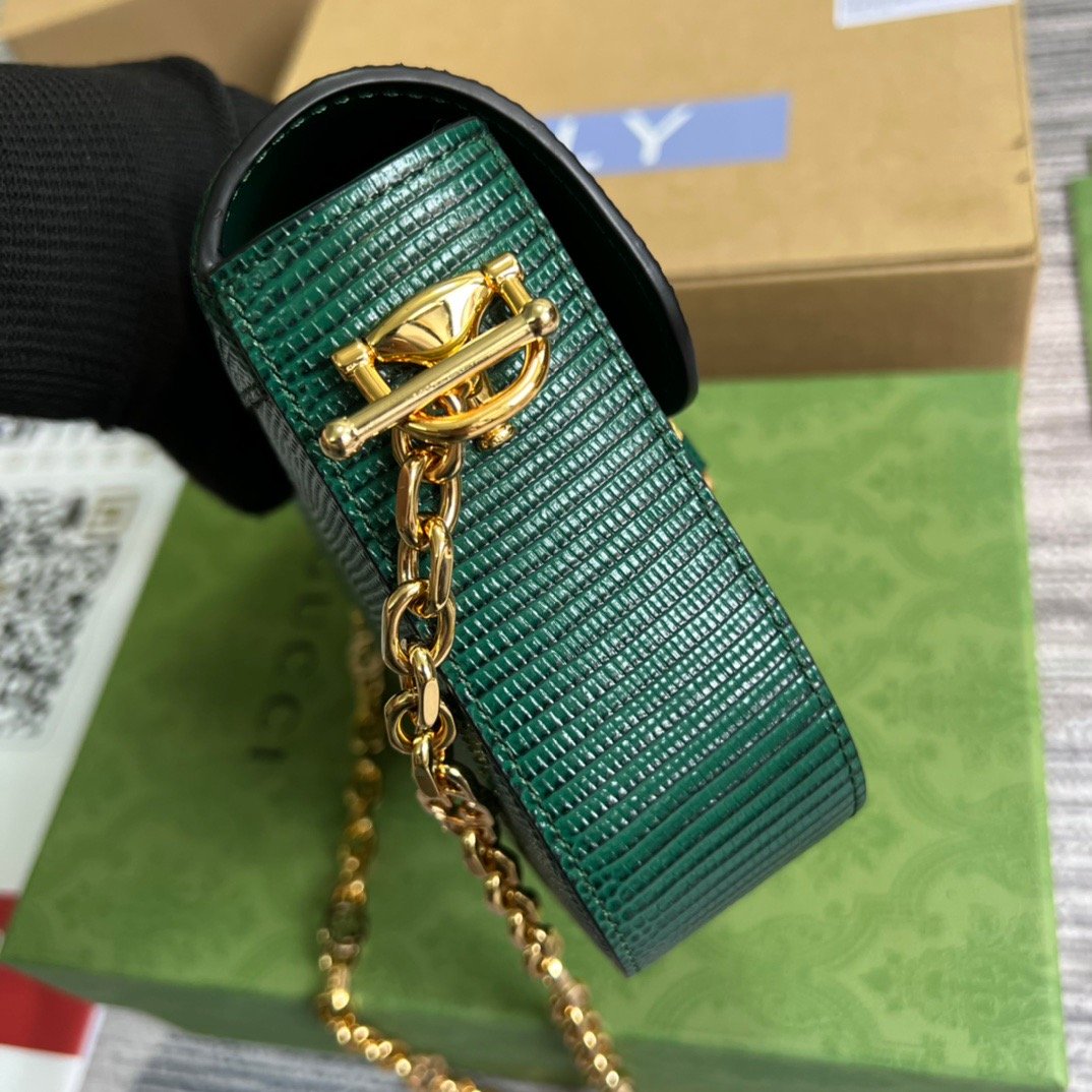 gg Horsebit 1955 Lizard Mini Bag Green For Women, Women’s Bags 8in/20cm gg‎ ‎675801 LUZ0G 3154