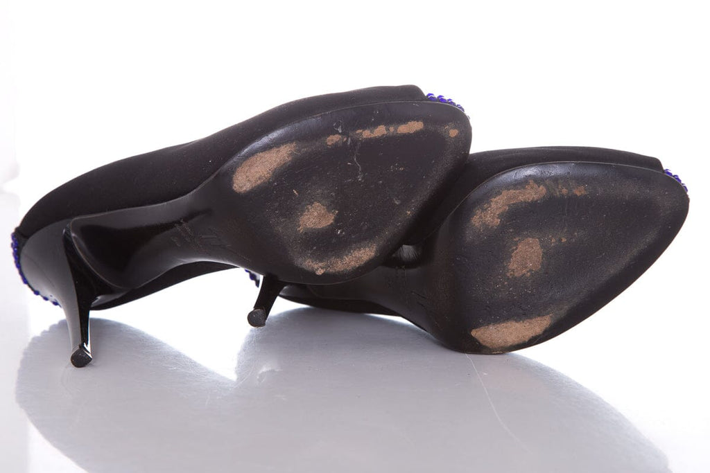 Giuseppe Zanotti Black Satin Jewel Heels SZ 36