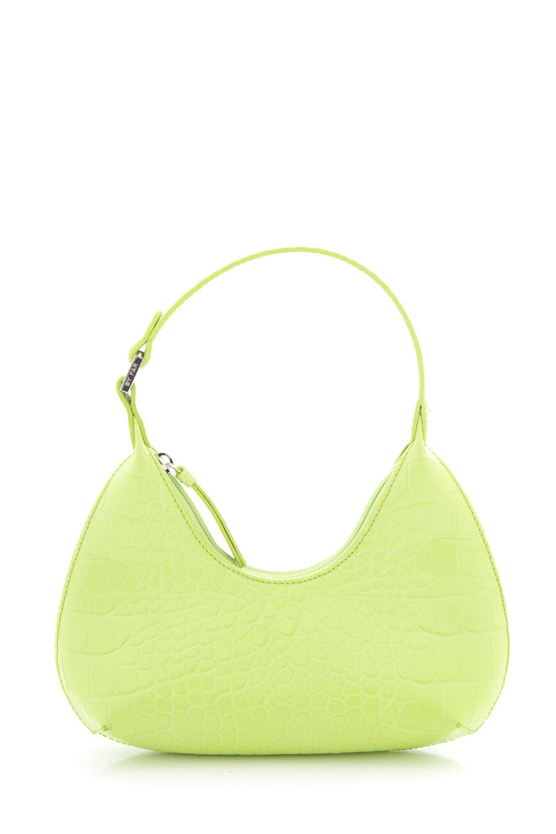 By Far "Amber" Lime  Embossed Croc Leather Handbag