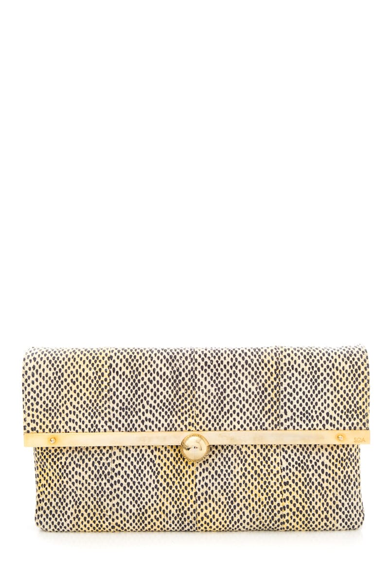 SOA Beige & Black Exotic Skin Foldover Clutch