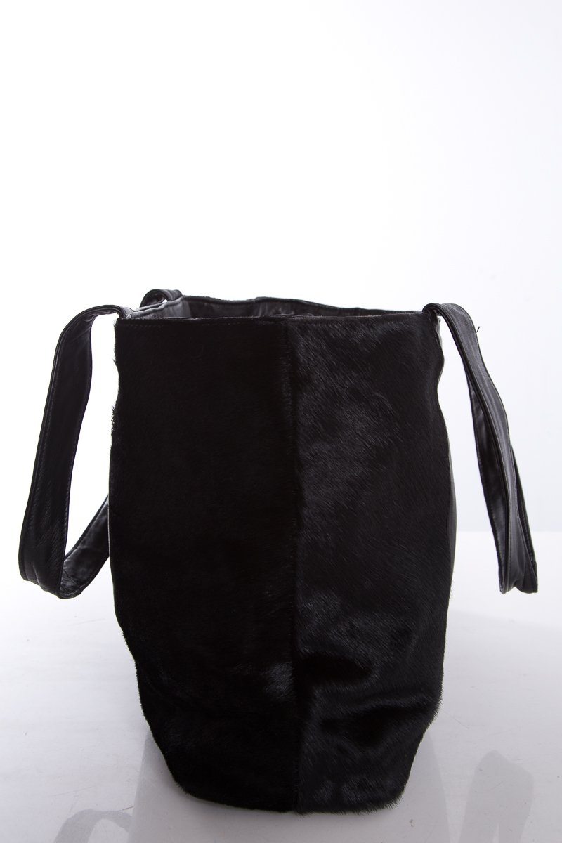 Paola Del Lungo Black Pony Hair & Leather Shoulder Bag