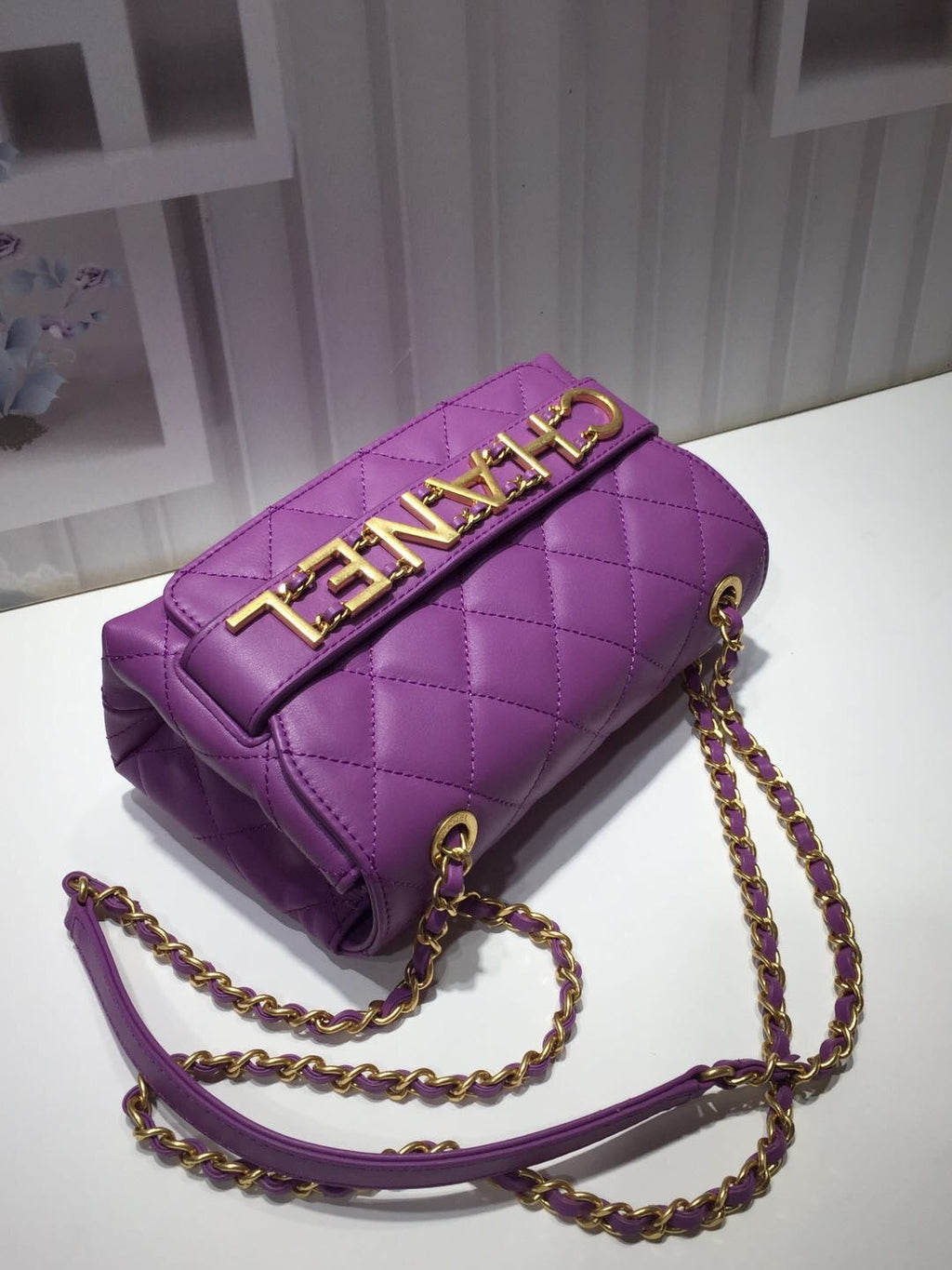 CHLFront Logo Small Flap Bag Gold Hardware Purple For Women, Women’s Handbags, Shoulder Bags 8.2in/21cm AS1490