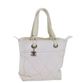 CHANEL Paris Biarritz PM Tote Bag Coated Canvas White CC 70278