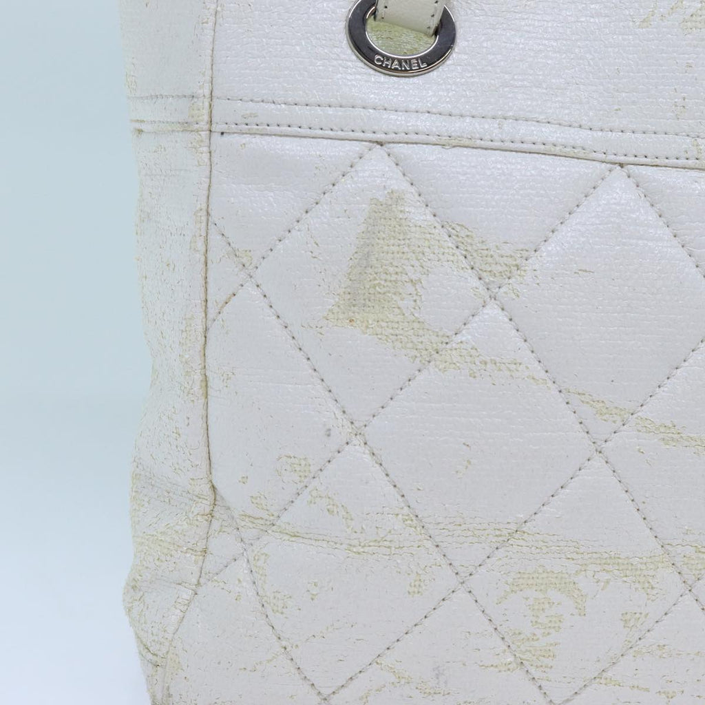 CHANEL Paris Biarritz PM Tote Bag Coated Canvas White CC 70278