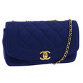 CHANEL Diana Matelasse Chain Shoulder Bag Canvas Blue CC 70391A