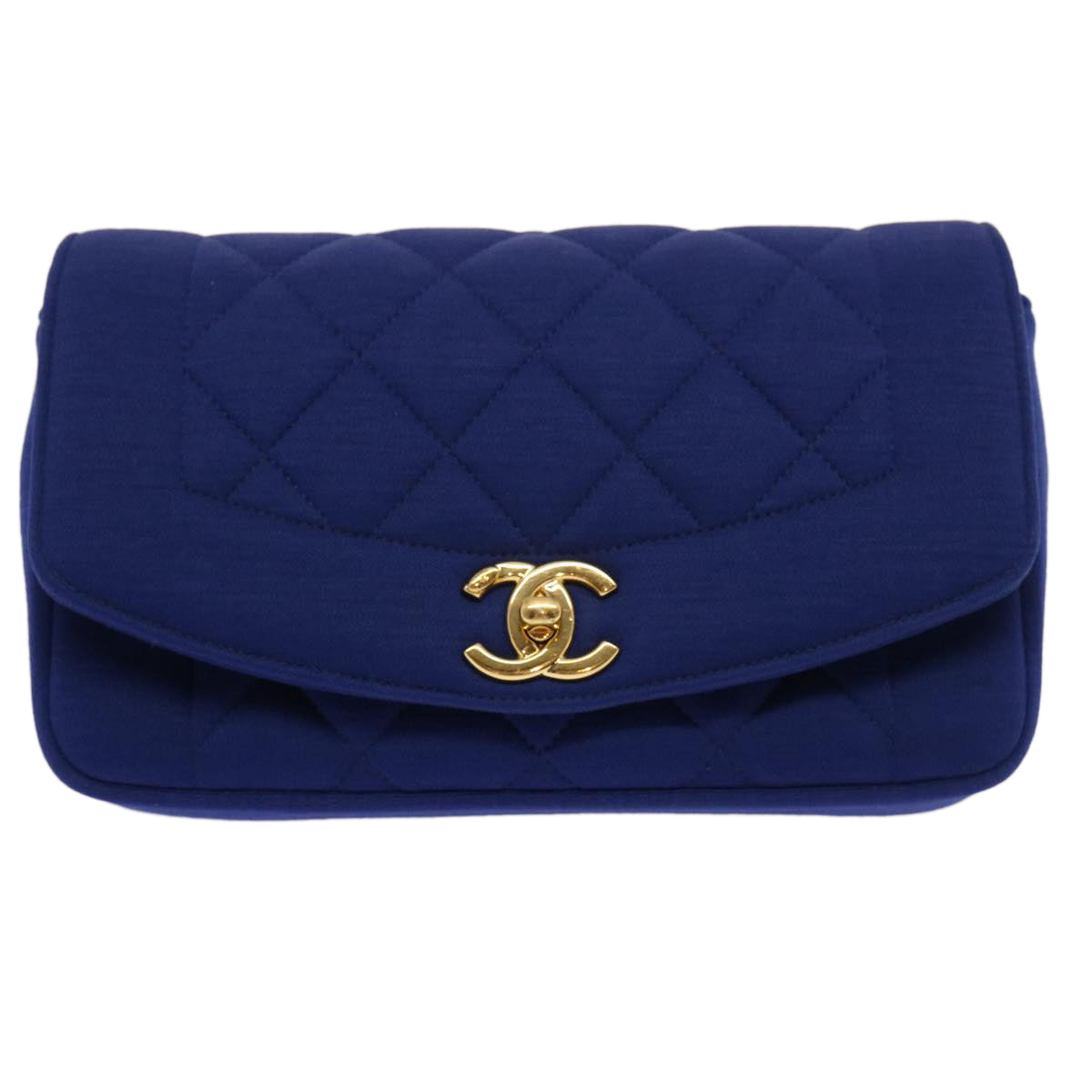 CHANEL Diana Matelasse Chain Shoulder Bag Canvas Blue CC 70391A