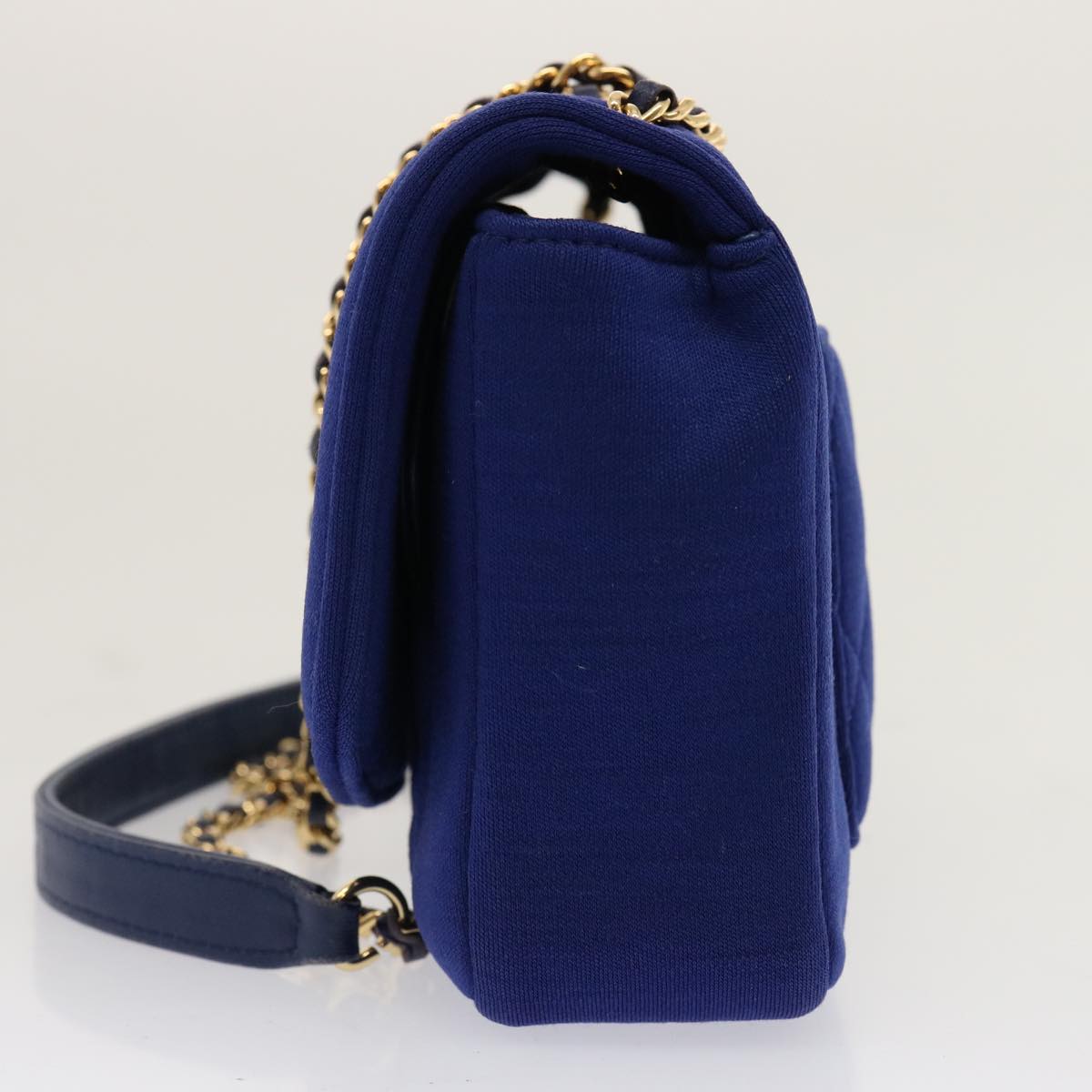 CHANEL Diana Matelasse Chain Shoulder Bag Canvas Blue CC 70391A