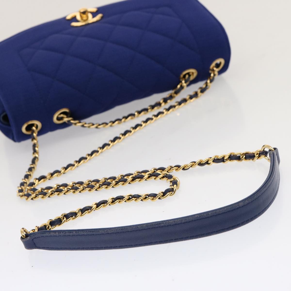 CHANEL Diana Matelasse Chain Shoulder Bag Canvas Blue CC 70391A