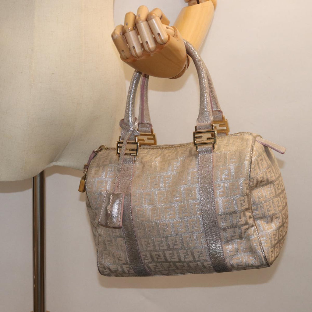 FENDI Zucchino Canvas Hand Bag Silver 70429