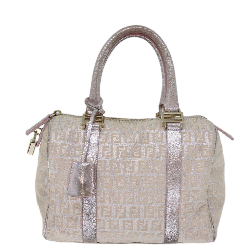 FENDI Zucchino Canvas Hand Bag Silver 70429