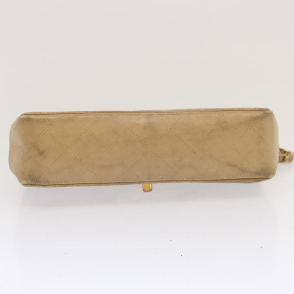 CHANEL Matelasse Chain Shoulder Bag Lamb Skin Beige CC 70454A