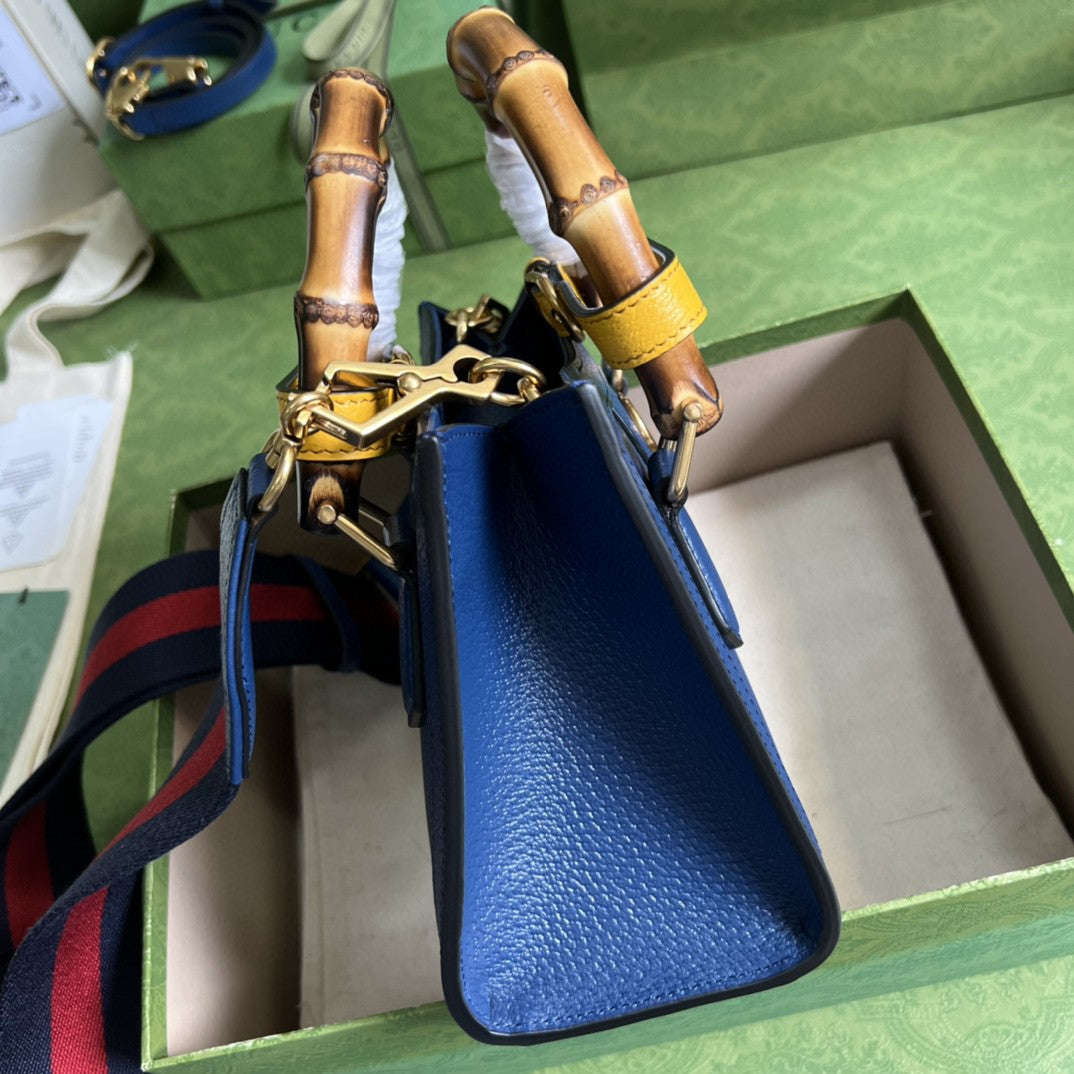 gg Diana Mini Tote Bag Canvas Lining Blue For Women 7.9in/20cm gg 702732 U3ZDT 4862