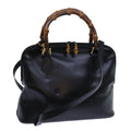 GUCCI Bamboo Hand Bag Leather 2way Black 70622