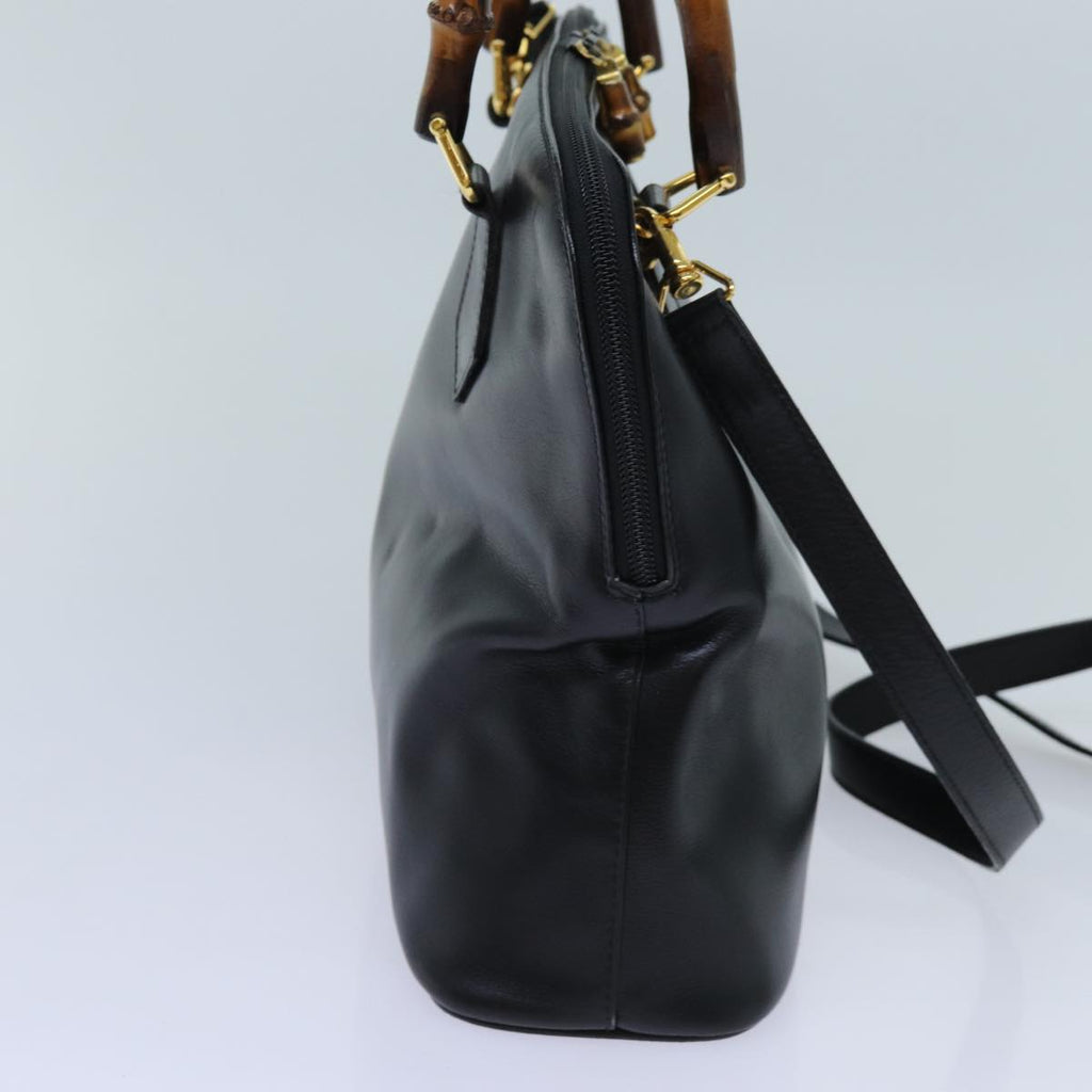 GUCCI Bamboo Hand Bag Leather 2way Black 70622